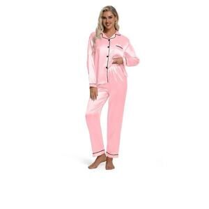 #95 MSRP $29 NWT PINK SATIN CONTRAST PIPING PAJAMA PANT SET ♡ SIZE XL ♡
